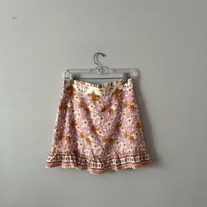 Altar'd State Pink and Brown Floral Mini Skirt